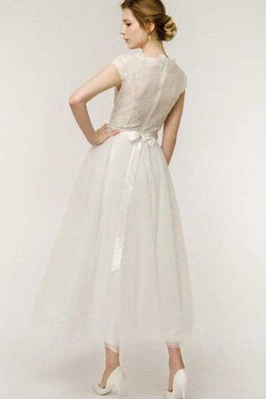 A-Linie Perlenbesetztes Tüll modisches Brautkleid mit Gürtel mit gekappten Ärmeln - Bild 2