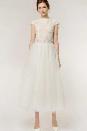 A-Linie Perlenbesetztes Tüll modisches Brautkleid mit Gürtel mit gekappten Ärmeln - Bild 1