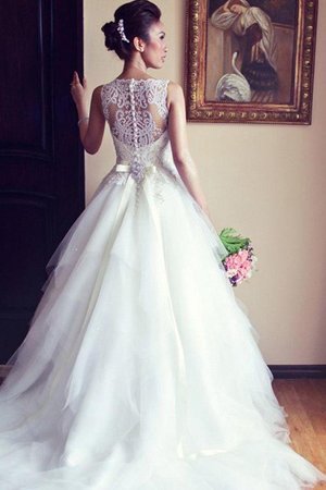 Natürliche Taile Glamourös Bodenlanges Brautkleid aus Spitze mit Knöpfen - Bild 1