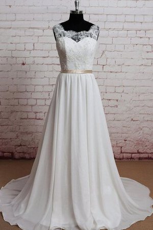 Schaufel-Ausschnitt normale Taille A-Line bodenlanges glamouröses Brautkleid mit Gürtel - Bild 1