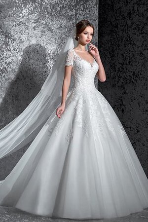 Plissiertes langes luxus Brautkleid mit Bordüre mit Applikation