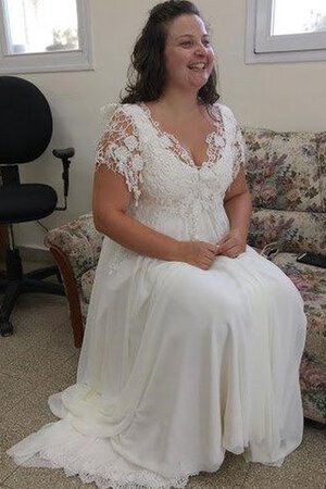 Robe de mariée simple jusqu'au sol ligne a avec manche épeules enveloppants avec chiffon - Photo 3