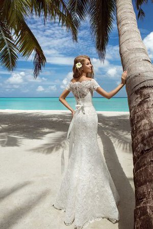 A-Line kurze Ärmeln langes Brautkleid mit Schleife mit Gürtel - Bild 3