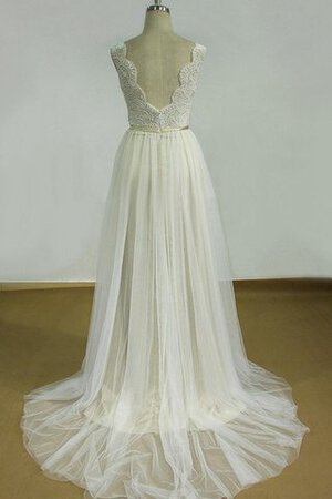 A-Line Zickzack Ausschnitt Vintage tiefer V-Ausschnitt Brautkleid mit Schleife mit Gürtel - Bild 3