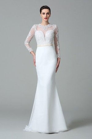 Satin Langärmeliges Juwel Ausschnitt Brautkleid mit Bordüre mit Natürlicher Taille - Bild 3