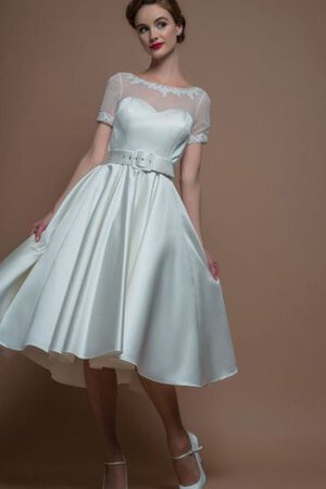Schaufel-Ausschnitt Vintage A-Line schlichtes Brautkleid mit Gürtel aus Satin - Bild 3