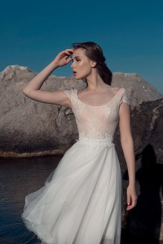 Tüll Schaufel-Ausschnitt knielanges modisches Brautkleid mit gekappten Ärmeln mit Applike - Bild 2