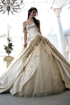 Spitze Duchesse-Linie Satin rückenfreies bodenlanges Quinceanera Kleid mit Bordüre - Bild 1