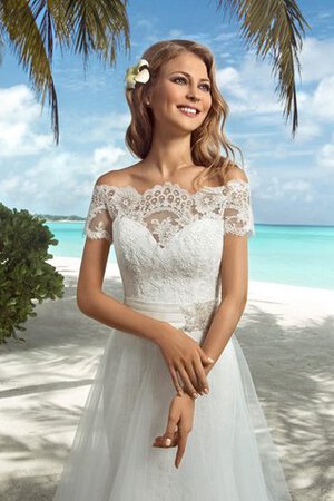 A-Line kurze Ärmeln langes Brautkleid mit Schleife mit Gürtel - Bild 4