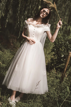 Ehrenvoll Reißverschluss Romantisches Brautkleid aus Tüll mit Applike - Bild 1