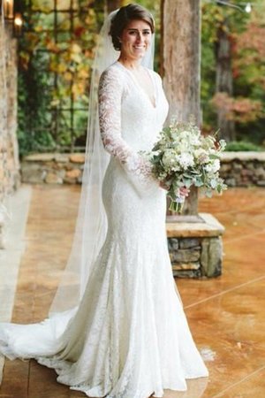 Natürliche Taile Glamourös Romantisches Extravagantes Brautkleid mit V-Ausschnitt - Bild 1