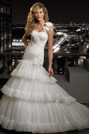 A-Line Tüll Ein Schulter bodenlanges Brautkleid mit Blume - Bild 1