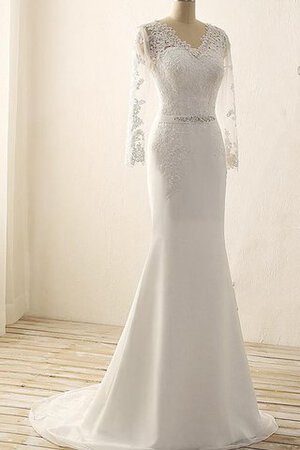 Etui Zickzack Ausschnitt Perlenbesetztes langes Brautkleid aus Spitze aus Satin - Bild 2