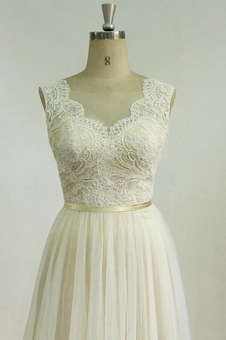 A-Line Zickzack Ausschnitt Vintage tiefer V-Ausschnitt Brautkleid mit Schleife mit Gürtel - Bild 2
