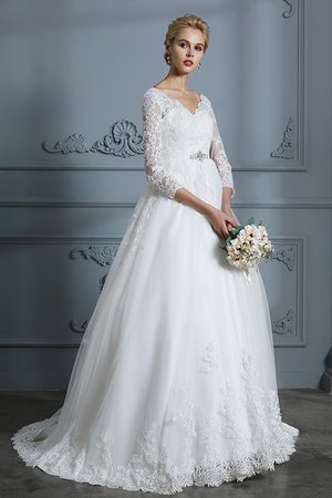 Halle Besondere Bodenlanges Brautkleid aus Tüll mit V-Ausschnitt - Bild 5