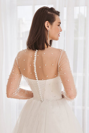 Lange Ärmeln A-Linie Perlenbesetztes Glamourös Tüll Brautkleid - Bild 3