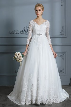 Halle Besondere Bodenlanges Brautkleid aus Tüll mit V-Ausschnitt - Bild 4