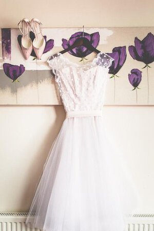 Ärmelloses Zickzack Ausschnitt schlichtes legeres Brautkleid mit Schleife mit Gürtel - Bild 3