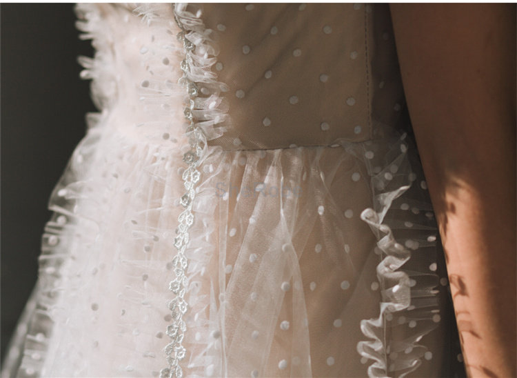 Robe de mariée de col haut textile en tulle unique naturel simple - Photo 3