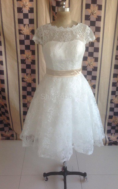 Plissiertes Reißverschluss Spitze Brautkleid mit Schleife mit Bordüre - Bild 1