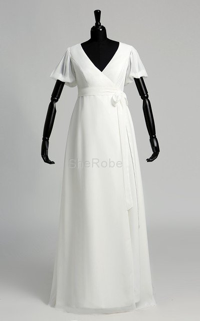 Reißverschluss sexy romantisches modisches Brautkleid mit Gürtel aus Chiffon - Bild 1