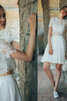 Kurze Ärmeln Glamourös Kurzes Brautkleid mit Bordüre mit Juwel Ausschnitt - 2