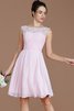 Robe demoiselle d'honneur naturel courte de princesse en chiffon col en bateau - 5