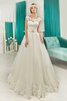 Abito da Sposa A Terra con Perline in Tulle Coda A Strascico Corto con Manica Corte Cappellino - 1