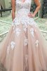 Robe de quinceanera longue naturel de mode de bal avec sans manches en tulle - 1