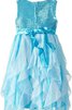 Paillette A-Linie Tüll kurze Ärmeln Blumenmädchenkleid mit Rüschen mit Empire Taille - 2