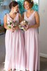 Robe demoiselle d'honneur naturel longueru au niveau de sol manche nulle en chiffon a-ligne - 3