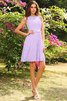 Robe demoiselle d'honneur courte naturel encolure ronde avec zip a-ligne - 19