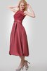 Satin Vintage konservatives schlichtes wadenlanges Brautjungfernkleid mit Gürtel - 2
