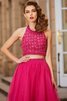 Zweistück Normale Taille Nackenband Bodenlanges Abendkleid aus Tüll - 5