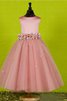 Abito da Cerimonia Bambini Cerniera Tondo Farfalla Ornamento in Tulle con Fiore - 1