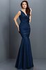 Vestido de Dama de Honor en Tafetán de Flores de Escote en V de Largo - 10