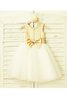 Robe de cortège enfant naturel avec zip a-ligne en tulle encolure ronde - 3