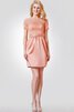 Kurze Ärmeln gerüschtes Satin kurzes Cocktailkleid mit Bordüre mit Schaufel Ausschnitt - 1