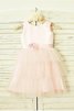 Robe de cortège enfant textile en tulle avec zip a-ligne avec fleurs manche nulle - 1