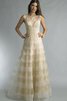 Robe de bal naturel jusqu'au sol col ras du cou appliques a-ligne - 1