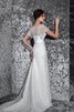 Robe de mariée intemporel modeste avec manche courte de traîne moyenne avec perle - 2