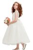 Normale Taille A-Line Bateau knöchellanges Blumenmädchenkleid mit Applikation mit Perlen - 4