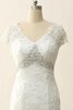 Robe de mariée modeste avec perle avec manche épeules enveloppants de traîne courte en satin - 4