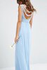 Robe demoiselle d'honneur avec perle en chiffon encolure ronde jusqu'au sol gaine - 3