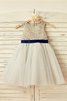 Normale Taille Prinzessin Schaufel-Ausschnitt Blumenmädchenkleid mit Blume mit Bordüre - 1