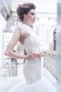 Robe de mariée charmeuse d'épaule asymétrique avec sans manches pendant avec fleurs - 2