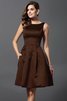 Robe demoiselle d'honneur courte col u profond manche nulle en satin a-ligne - 7