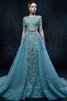 Organza plissiertes Bateau Gericht Schleppe Ballkleid mit Applikation mit Schleife - 1