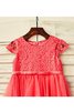 A-Linie Normale Taille Schaufel-Ausschnitt Tüll Blumenmädchenkleid mit Bordüre - 3