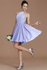 Chiffon Nackenband Natürliche Taile Kurzes Brautjungfernkleid mit Bordüre - 23